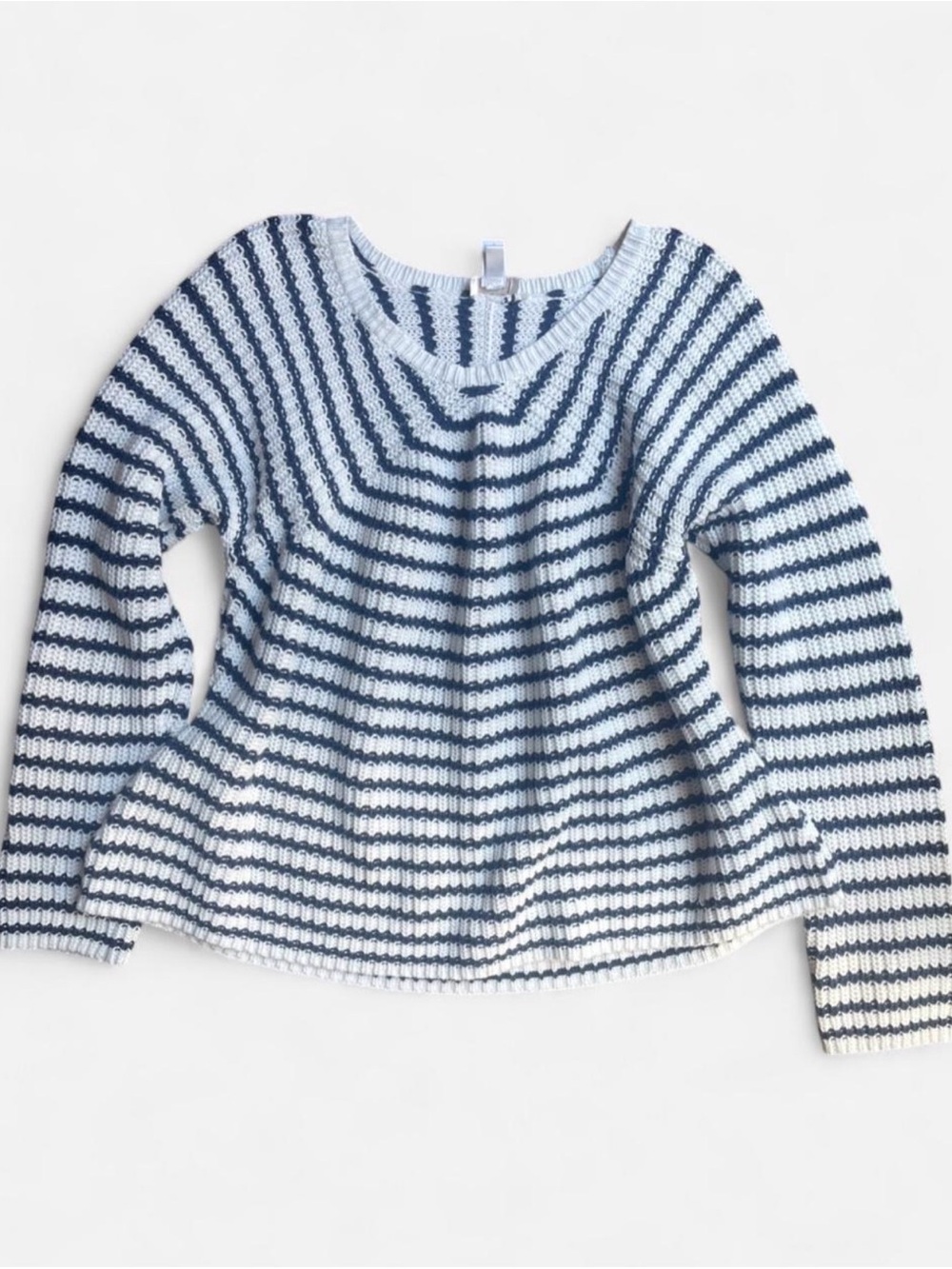 CHICO’S Navy Striped Chunky Knit Nautical Preppy Pullover Sweater Sz 2 Large